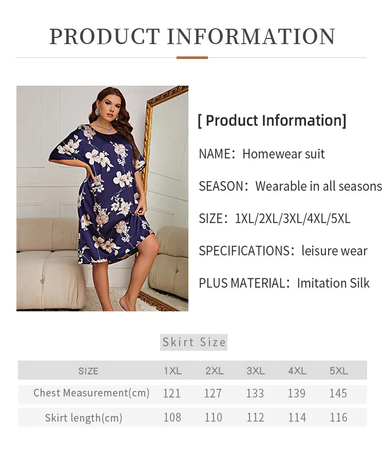 Elegant Flower Print Plus Size Loungwear Dress For Big Women 3xl 4xl ...