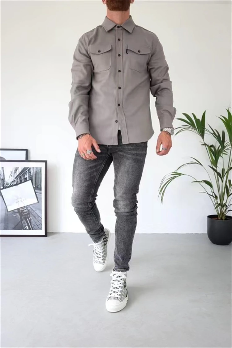 Men's Autumn Winter New Full Sleeve Casual Shirt Outdoor Spring Autumn Design Solid Color Men's Shirt