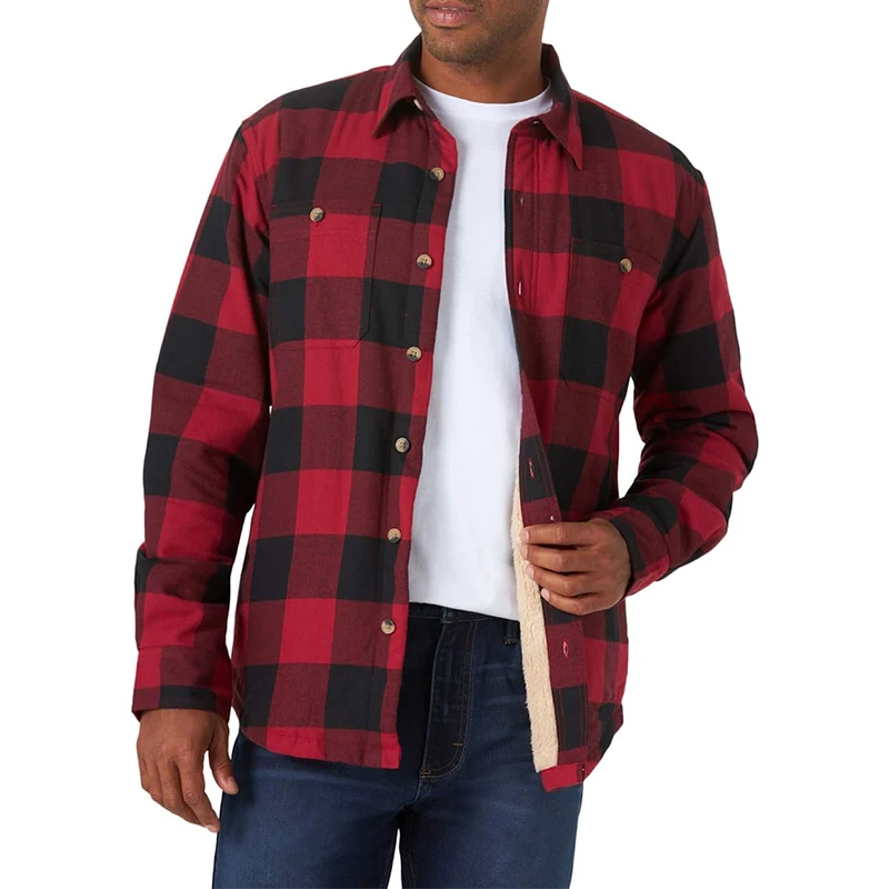 Custom Flannel Sherpa ed Mens plaid Shirt casual full sleeves plus size flannel shirts_voghion.com