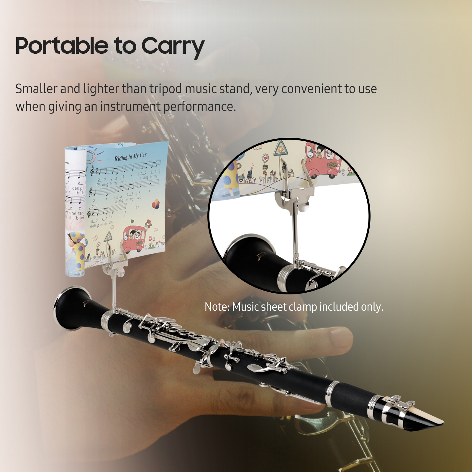 クラリネットマーチングライアポータブル譜面台楽譜クリップホルダーの