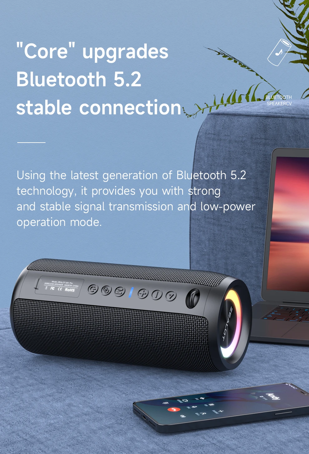 ZEALOT 120W ワイヤレススピーカー ZEALOT-S51 強力な Bluetooth スピーカー低音ワイヤレス