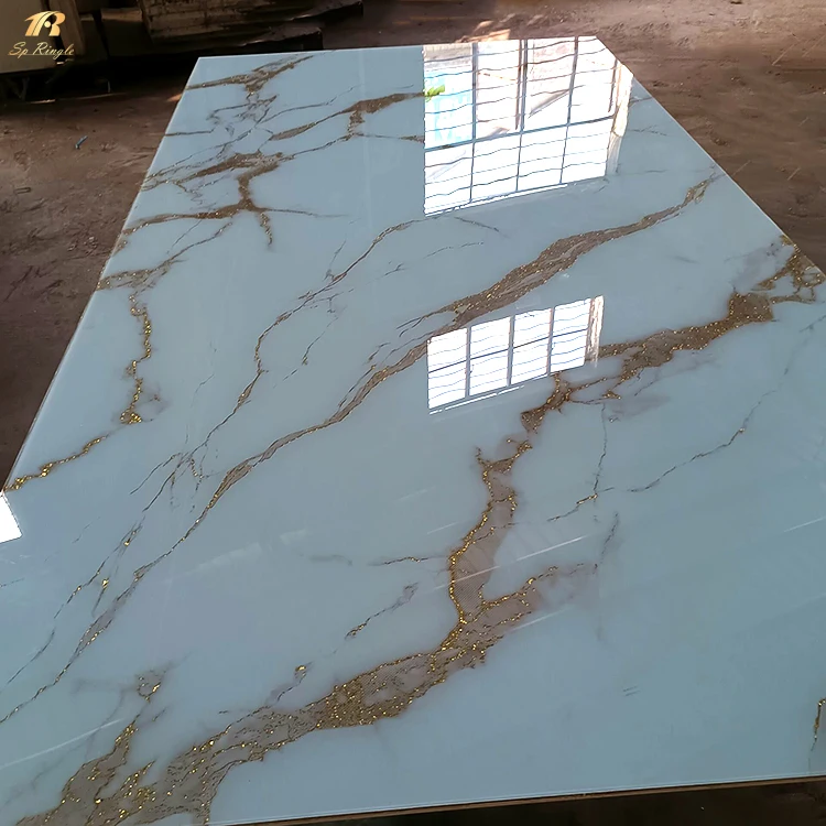 White Calacatta Gold Vein Stone Porcelain Polished Glazed Slab Large 