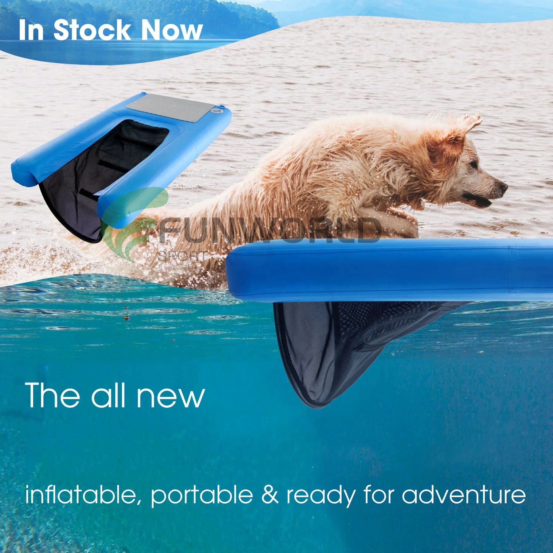 CHZDPP Hundepool Rampe Aufblasbar - 150x100cm Sicherheitsrampe Für Hunde Grau