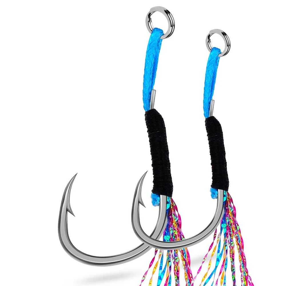 100pcs Single Hook 11#-17# Thick Braided Pe Line Assist Hook Jigging Slow  Fast Fall Single Assist Hook Jigging