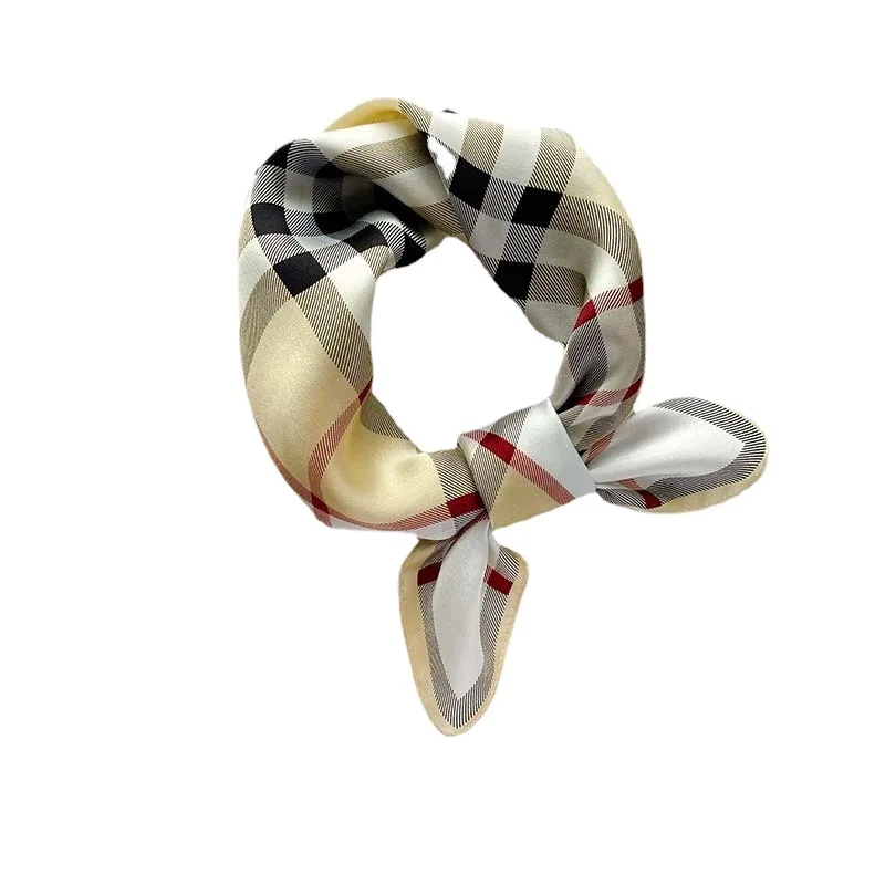 Wholesale New Fashion 53*53cm Camel Plaid Small square Scarf Women 21