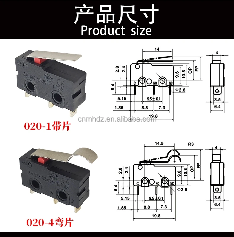 2 Pin High Current 5a Flow Switch Kw12 Series Reset Lever Microswitch 