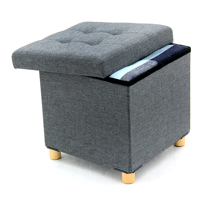 HStex Custom Stool Design Room Box Foldable Furniture Storage Home Stool and Chairs square Fabric Ottoman Seat