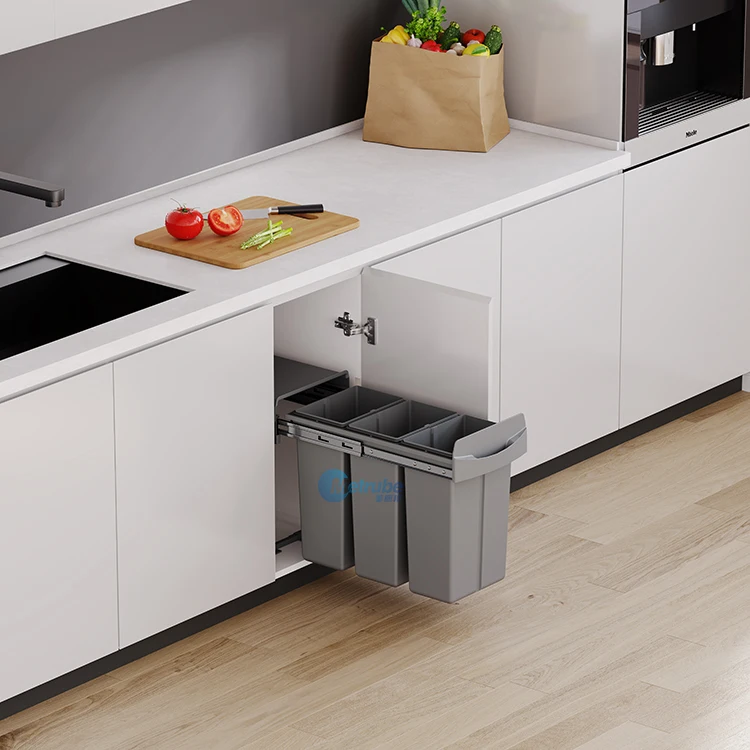 Slide Out Three Bins With Handle Department  Kitchen Revolving Waste Bin