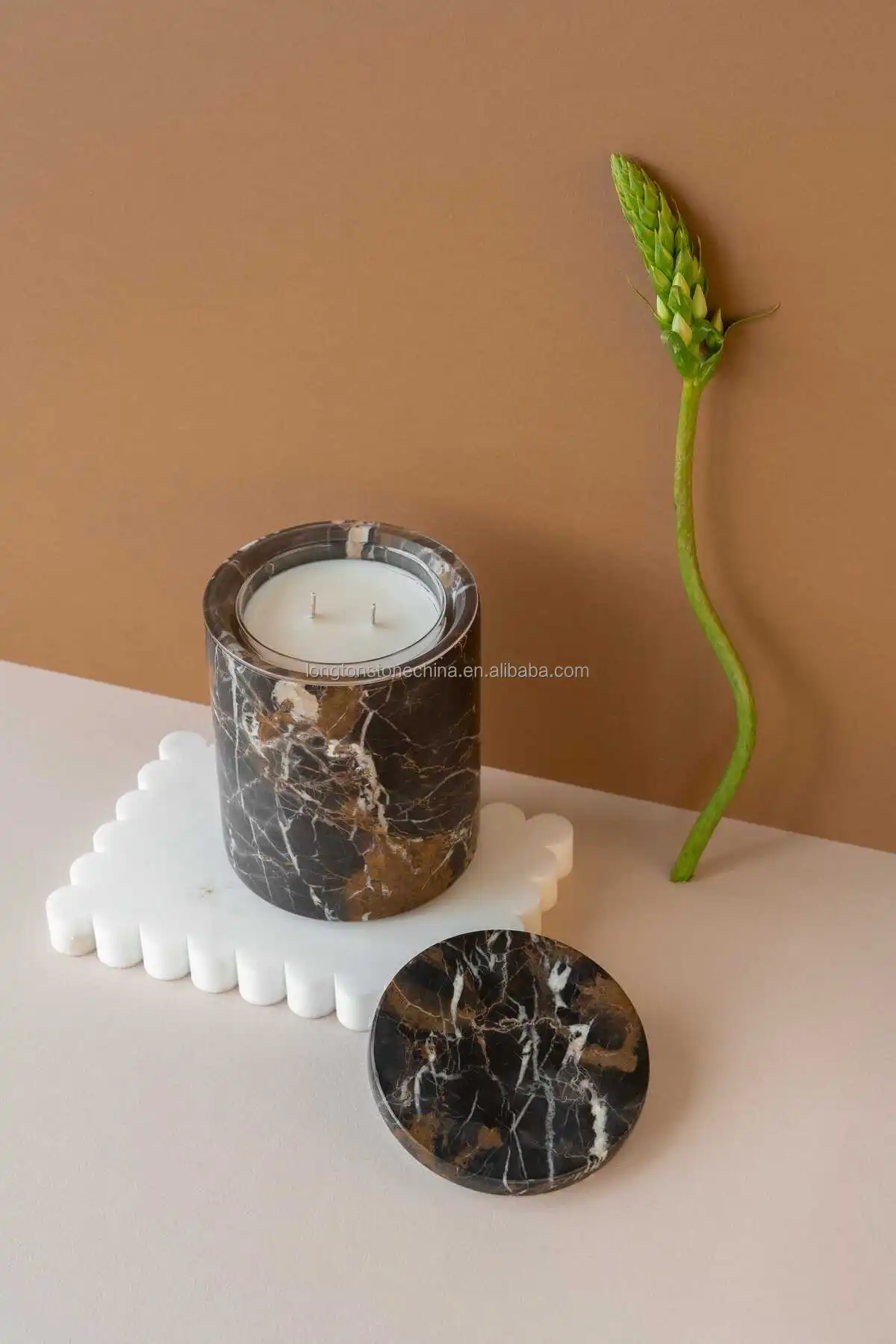 Set Di 2 Portacandele In Marmo Himalayano Fossilstone - Cilindrici 5,1 Cm, Eleganti, Decorazione Per Casa E Regali