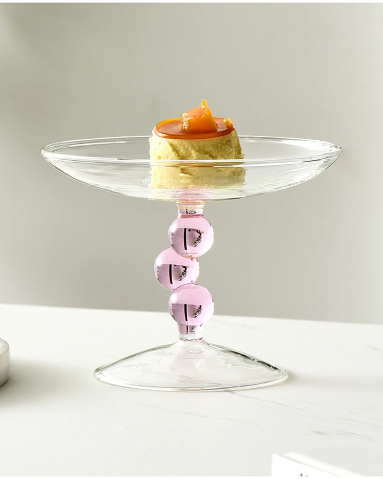 Nordic Ins Colored Glass Cake Plate High Foot Fruit Sweet Dessert Bowl