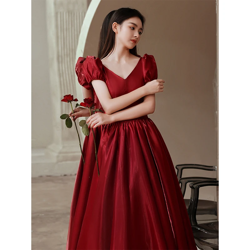Temperament Satin Burgundy Party Dresses Women Satin Evening Dress
