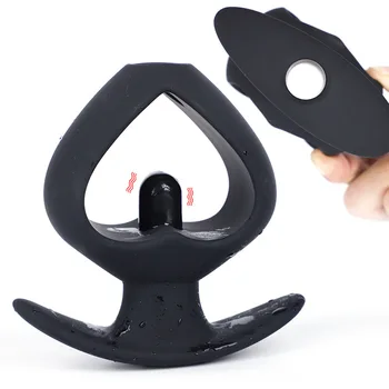New Heart Hollow Rear Anal Plug Black Peep Vagina for Men and Women Vibrating Tail Butt Plug Enema Cleaning Dilator Sex Supplies