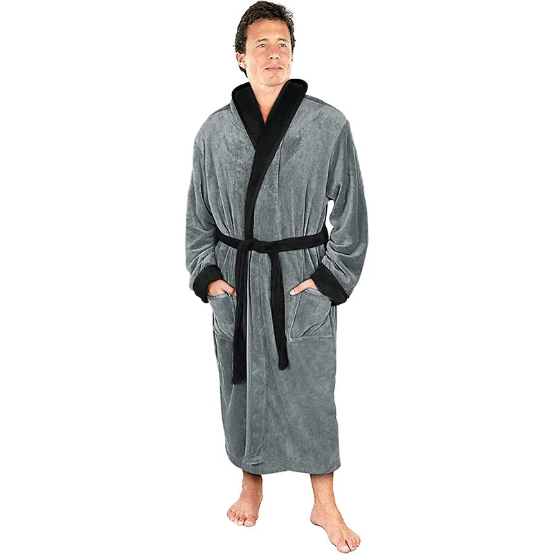 Men's Shawl Collar Fleece Bathrobe Spa Robe