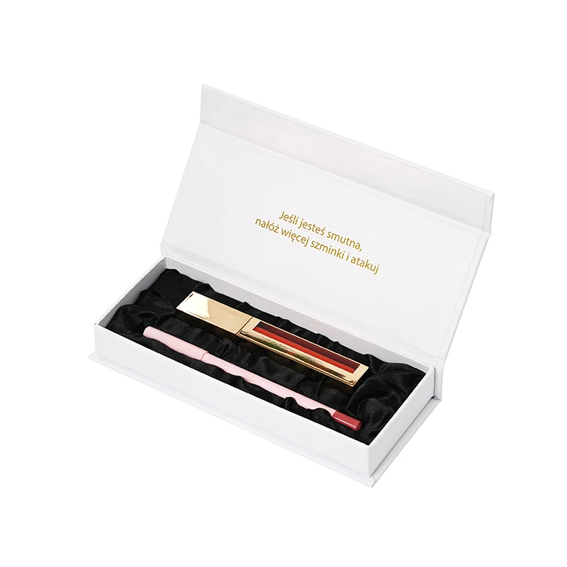 Boîte-cadeau magnétique minimaliste blanche pour rouge à lèvres, avec logo doré à chaud personnalisé et intérieur rigide en satin souple, pour baume à lèvres, maquillage et cosmétiques