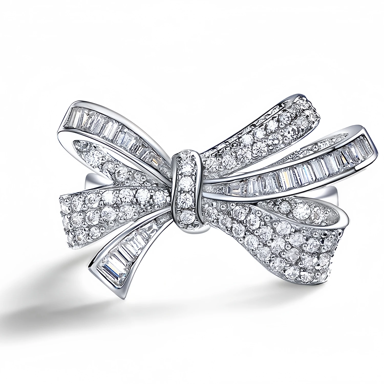 MUSHAN Jewelry Factory 925 Sterling Silver 18k White Gold Plated Fine Ring High Carbon Diamond Bow Knot Engagement Bands Rings