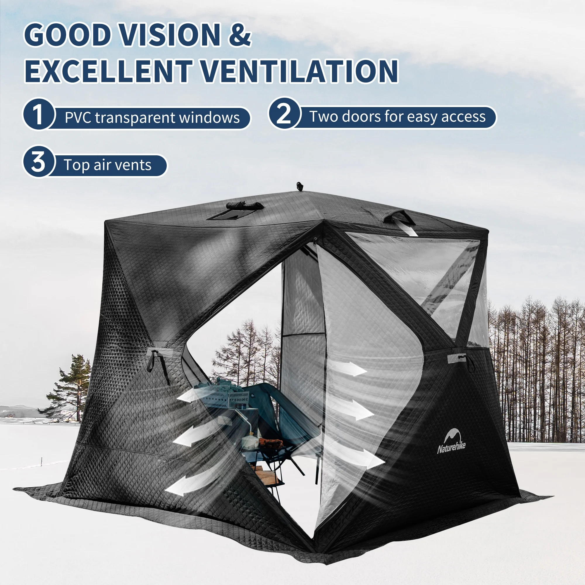 Naturehike outdoor sauna hub tent insulated ice fishing tent 4 person winter camping hot tent