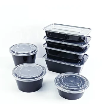 Hot Selling 500ml 650ml 1000ml Clear Black Rectangular Disposable PP Food Box, Microwaveable Plastic Food Containers