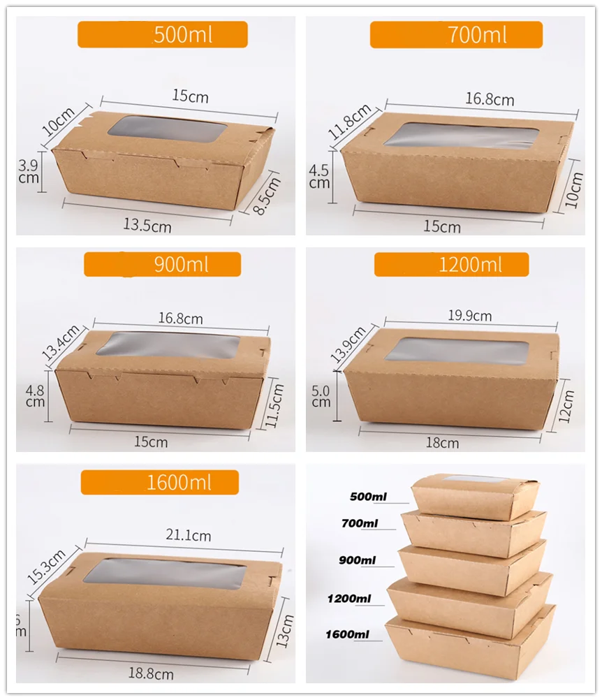 1600ML Brown Disposable Kraft Paper Lunch Box Cardboard Food Container ...