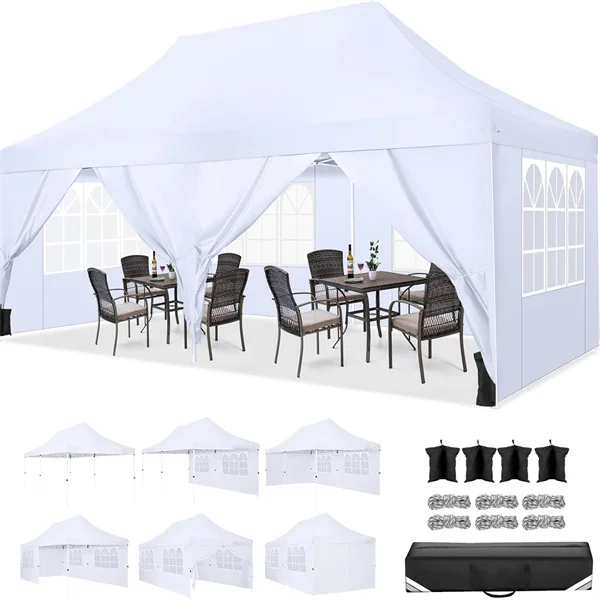 10X20 FT Pop Up Canopy Outdoor Instant Tent Slant Legs with Carrying Bag, Portable Gazebo Shelter for Garden and Beach