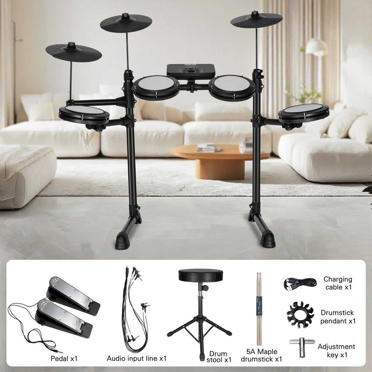 Electric Drum Set with Quiet Mesh Pads, 10 Inch Dual Zone Snare, Bluetooth, 440+ Authentic Sounds, Drumeo, USB MIDI, Kick Pedal