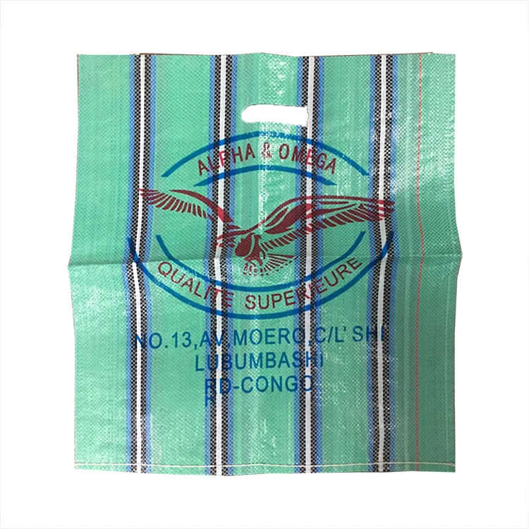 Customized White pp Woven Bag With Blue Stripes on 2 Sides Woven Polypropylene Woven Colorful Strip Laminated Sack