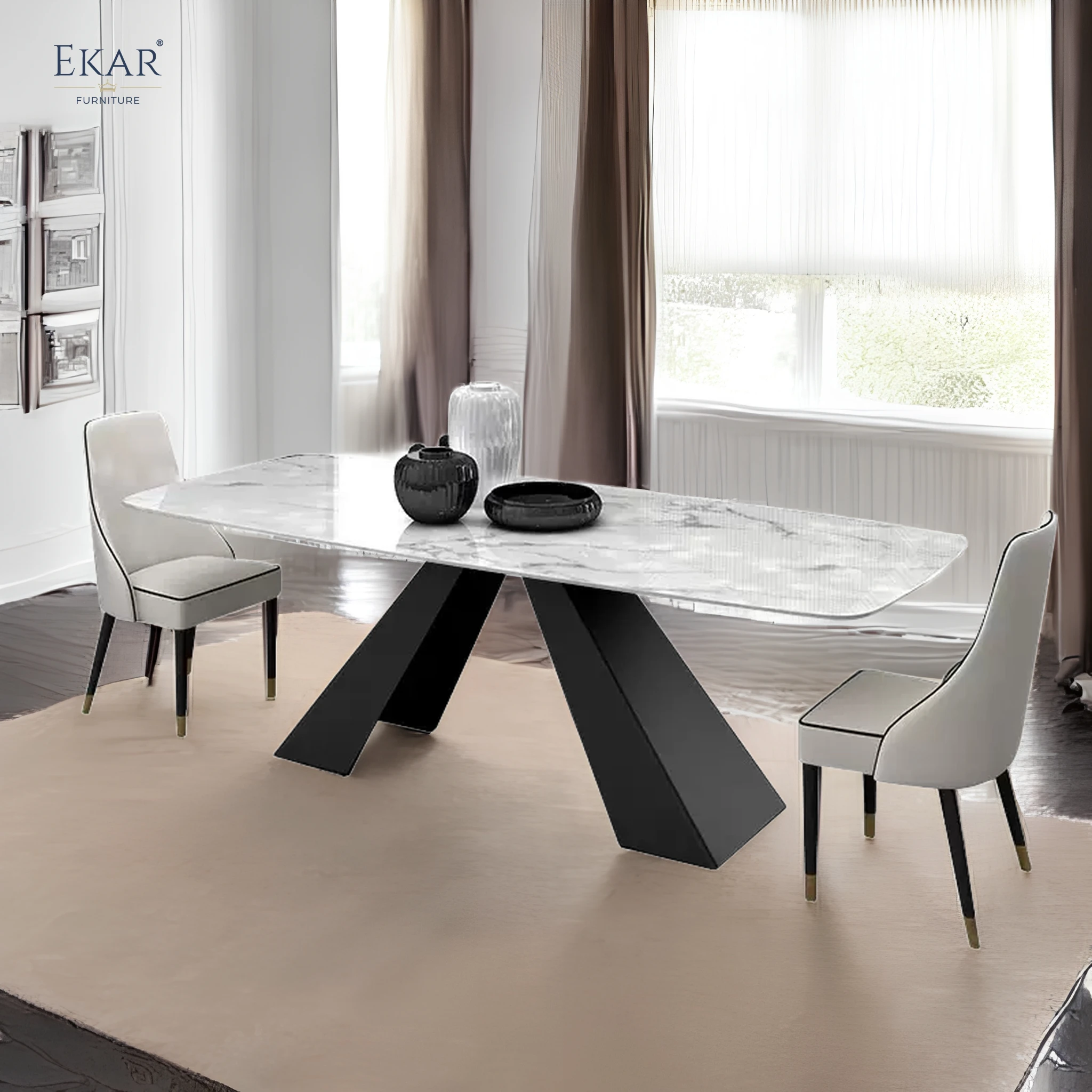 product new design kitchen table luxury european minimalist style porcelain top dinining table with metal base-63