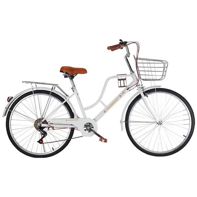 Hot Sale 24/26 Inch Classic Vintage Bicycle for Women High Carbon Steel Urban Cycle Bike with Bike Basket and Coffee Rack