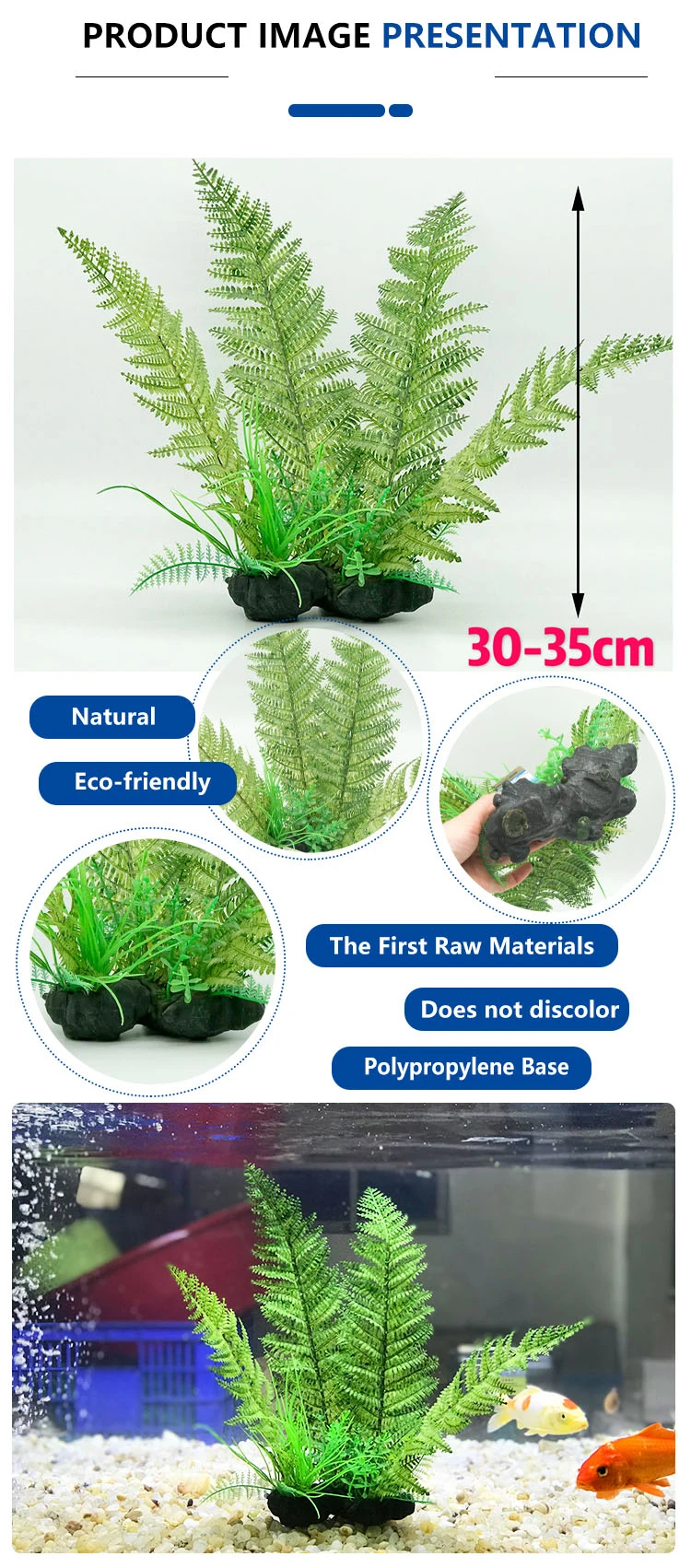 Aquarium Tank Ornaments 30-35cm Aquarium Fish Ornament Artificial Plastic Plant