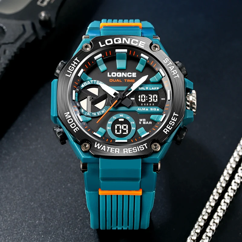 LOQNCE Colorful Sports Wristwatch Multi Functional Dual Display Luminous Digital Watches Waterproof Silicone Strap Watch