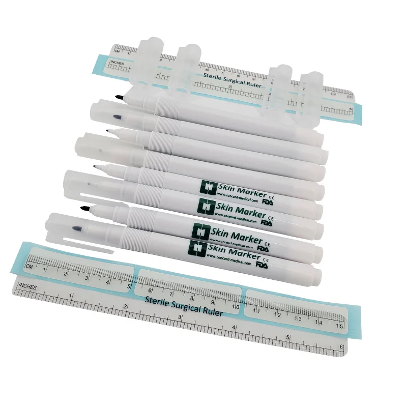Professional Free Ruler Surgical Skin Marker Pen 0.5mm-1mm Washable Permanent Ink with Ruler