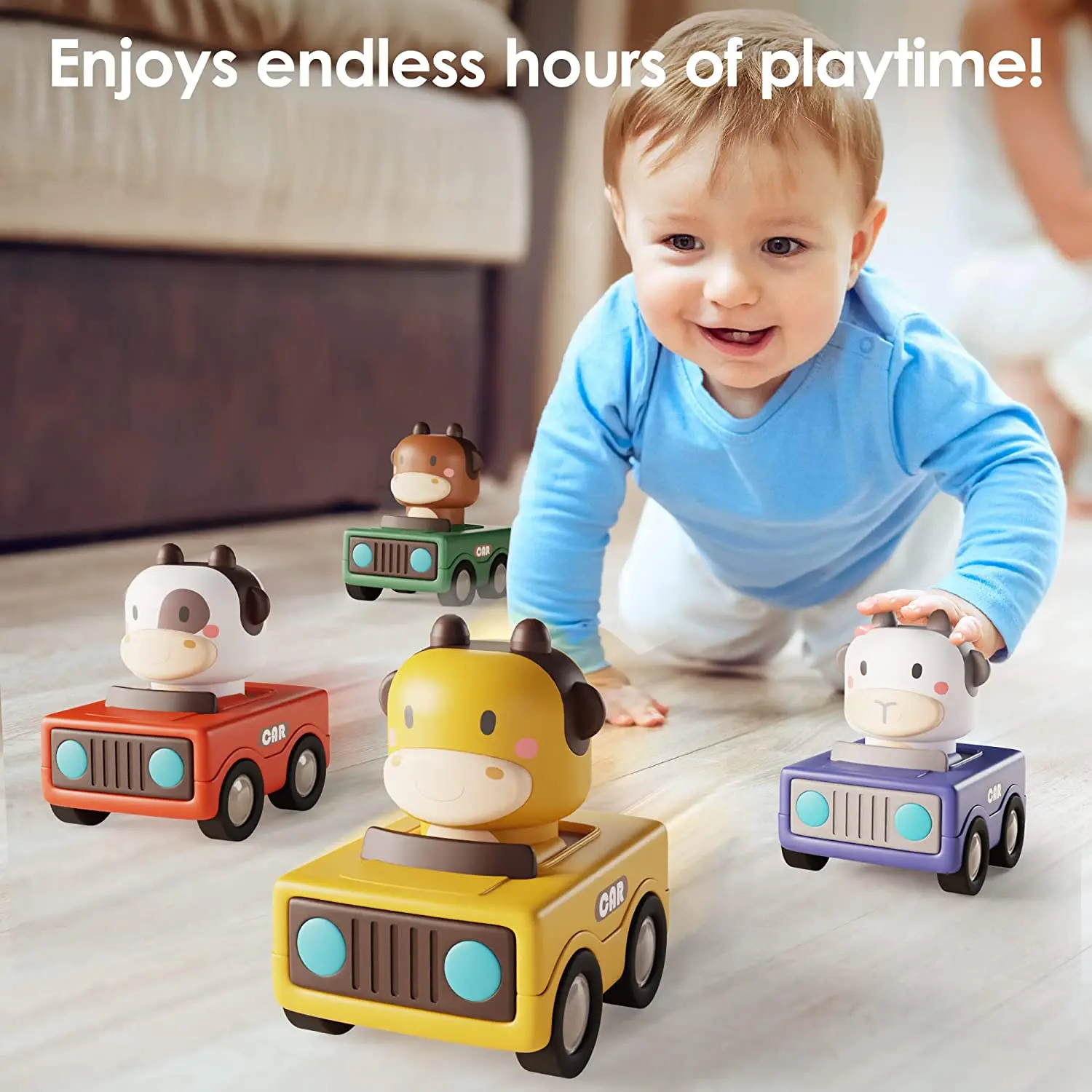 4 Pack Press And Go Cars For Toddlers Cartoon Character Toy