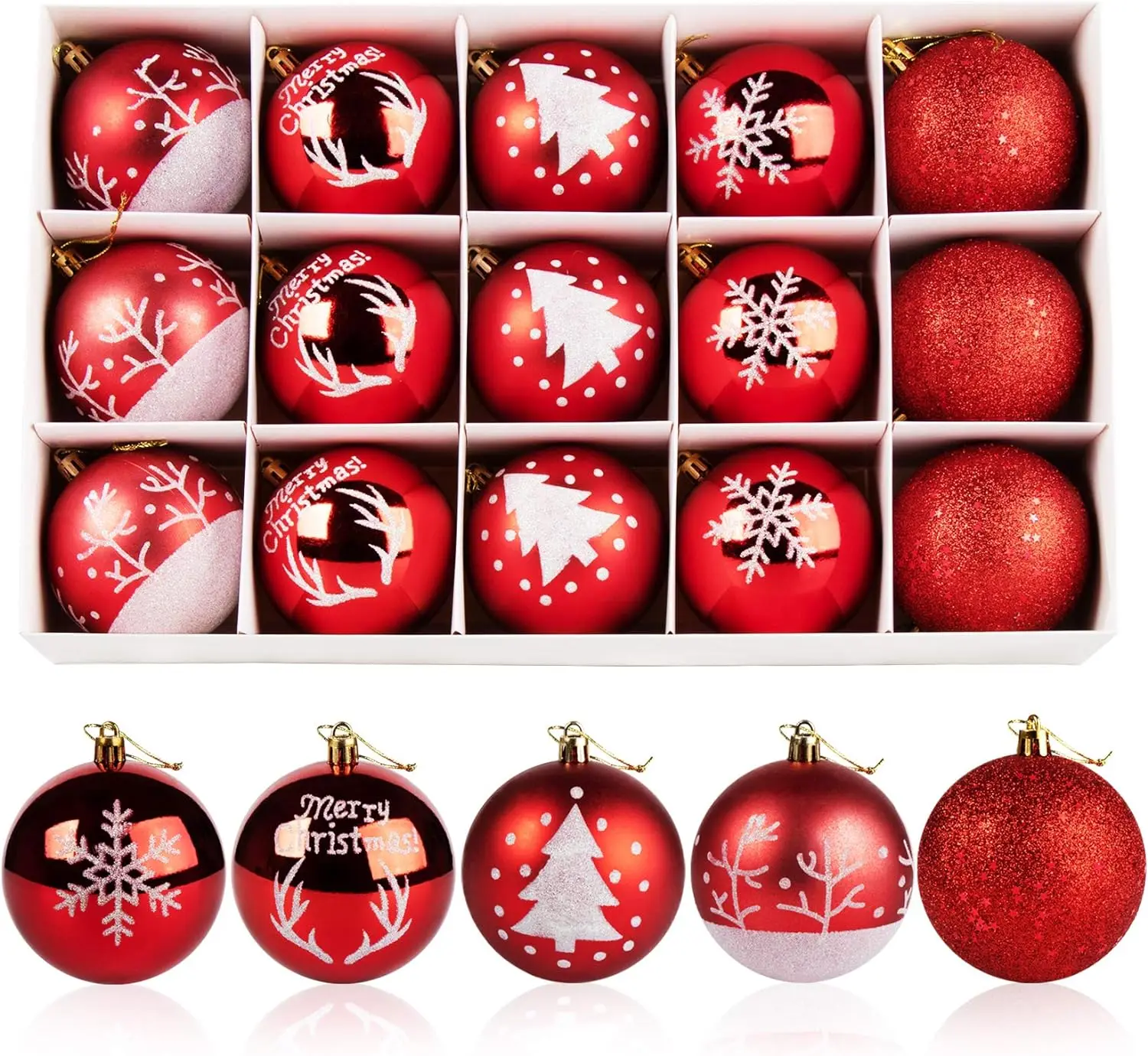 Yiwu Merry Tree Hot Sale 8Cm Red and White Painted Plastic Christmas Ball Hanging Decorations
