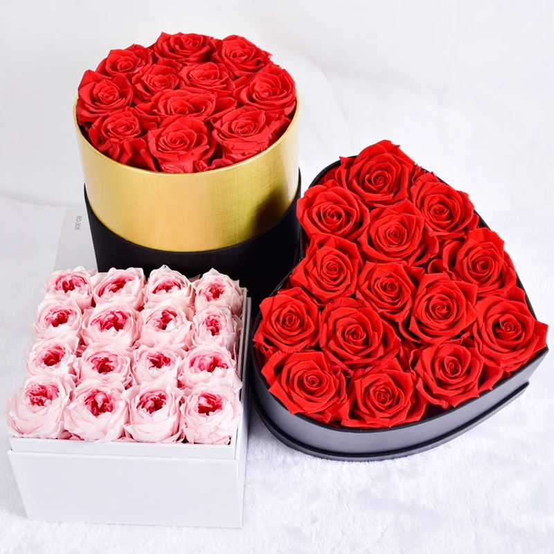 Romantic Heart Shape Preserved Roses Flower Gift Box With Lid For ...