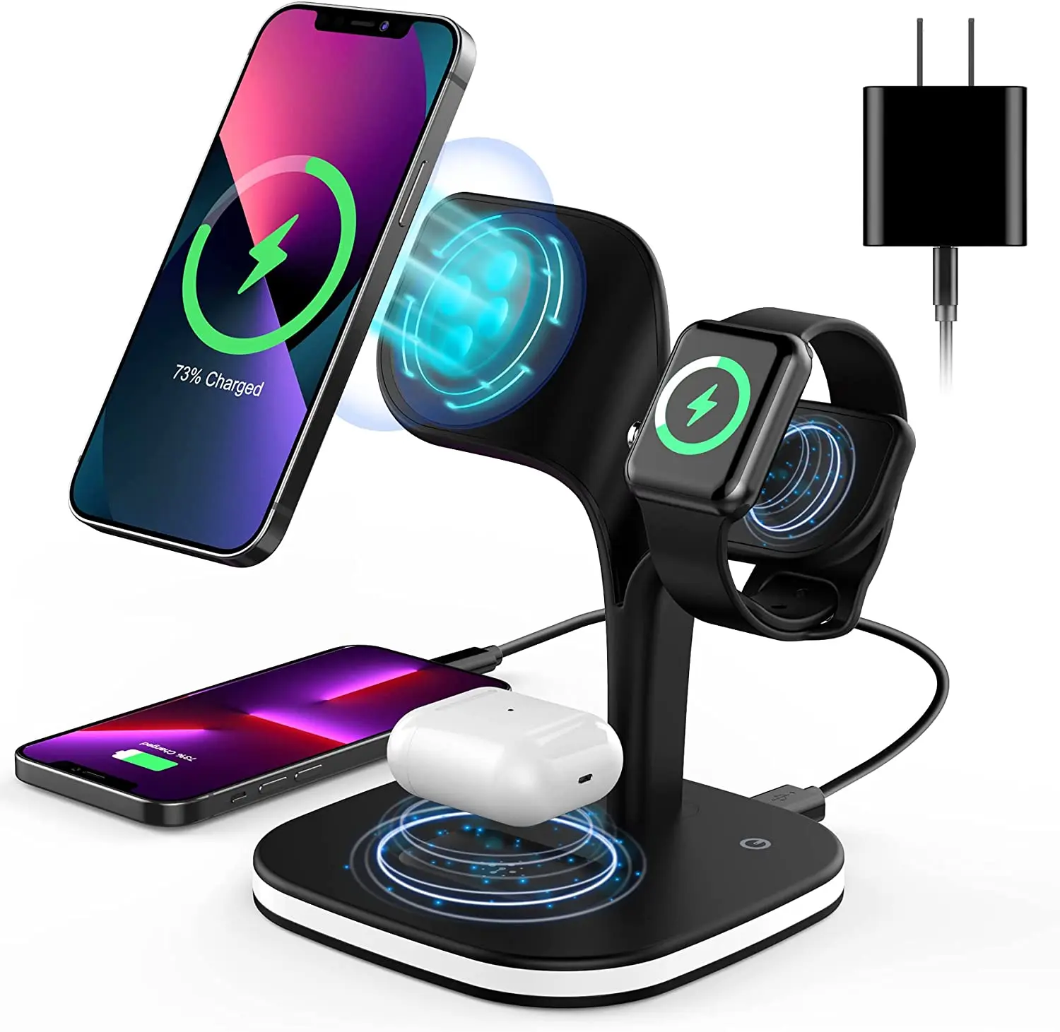 thumbnail image 2 of 15W Max Wireless Fast Charger Pad – For IPhone 12-17, Samsung, Google – Black 2 of 5