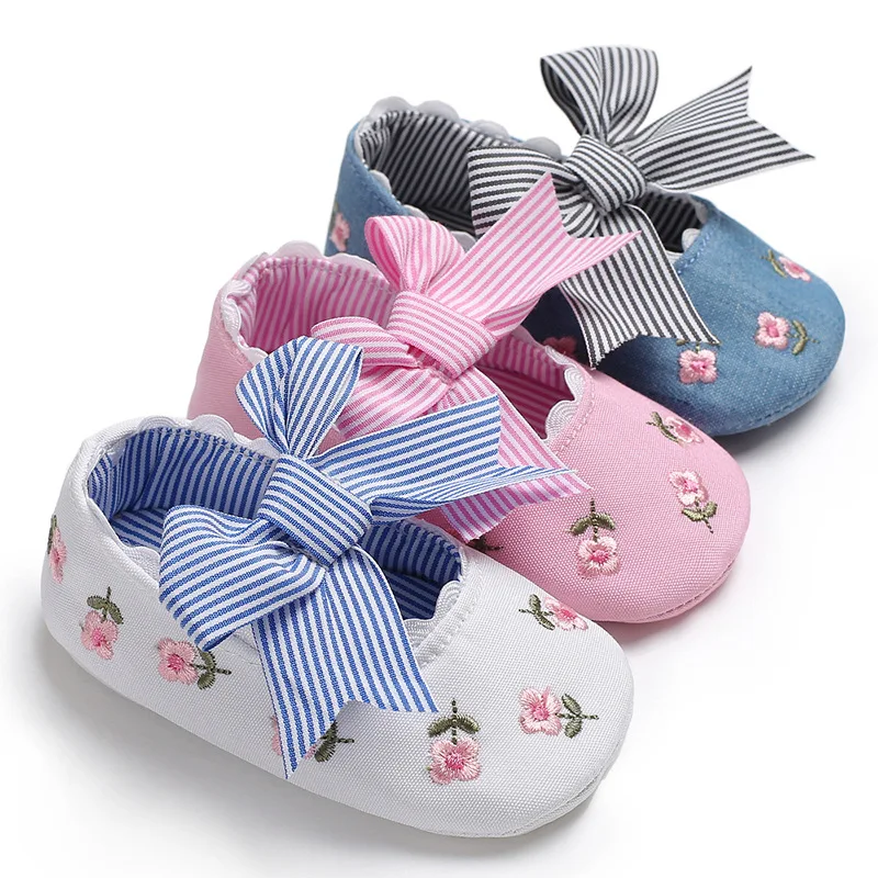 New Arrival Embroidery Princess Bow-knot Design Fancy Baby Girls Shoes