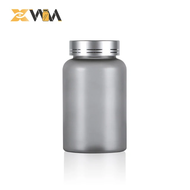 200ml plastic PET frosted surface grey pill bottle supplement pharmacy empty bottle support with custom cap