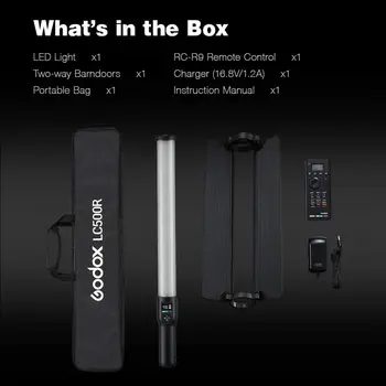 Godox LC500R RGB LED Light Stick 2500K-8500K Bi-Color Full Color Lighting Effects CRI 96 TLCI 98 with Remote Control & Barndoor detail image