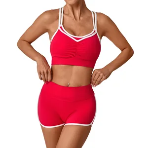 Women's Solid Breathable Plus Size 2-Piece Workout Set 2026 NEW Yoga Outfit Open Back Tank Top High-Waisted Yoga Shorts Front