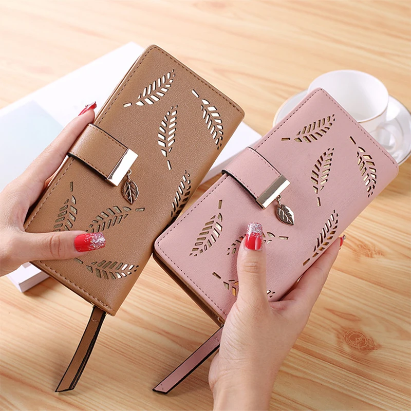 Leaves Small Wallet Women Hasp Zipper Purse Soft Pu Leather Ladies