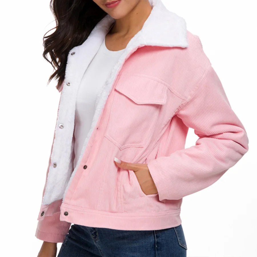 Womens Winter Warm Coat Sherpa Fleece Lined Button Down Loose Corduroy  Jacket