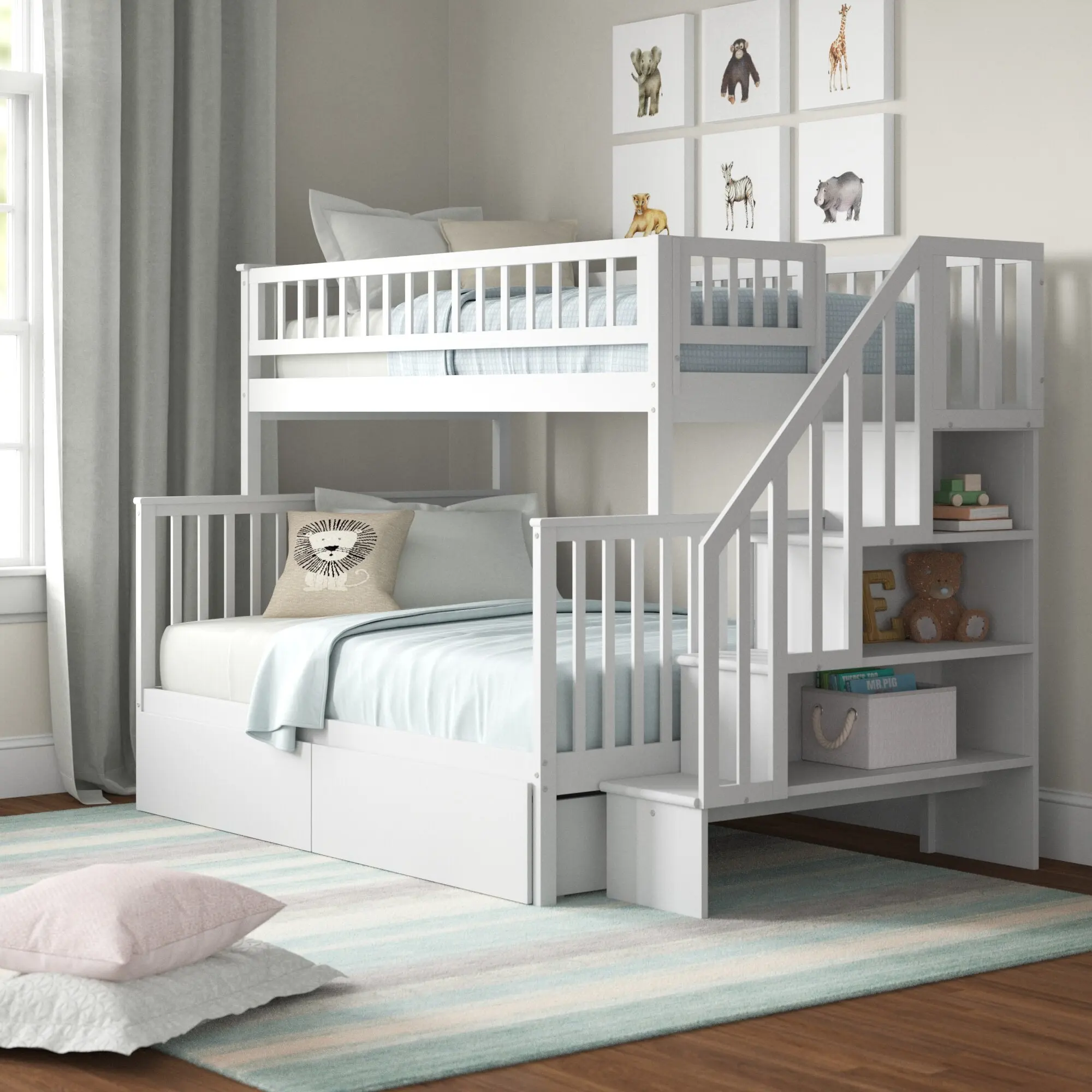 Multifunctional Bedroom Double Decker Bed Modern Wood Furniture Kids Children Bunk Bed With Storage