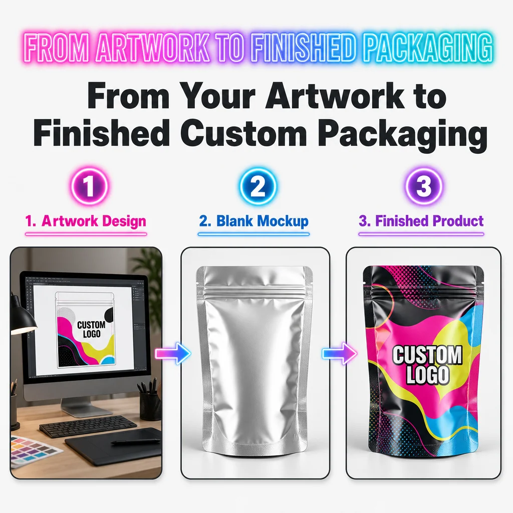 Custom Printed 3.5g Mylar Bags Resealable Zipper Lock Smell Proof Stand up Pouch With Your Logo for Candy Food