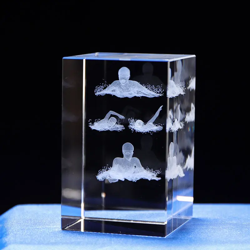 Customizable Crystal Souvenir 3D Laser Carved Angel Theme Swimming Triathlon Sport UV Printed Crystal Cube details