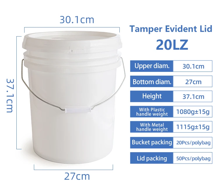 10 Liter 20 Liter 5 Gallon Plastic Bucket Drum Pail With One-way Air Valve for Hot Filling