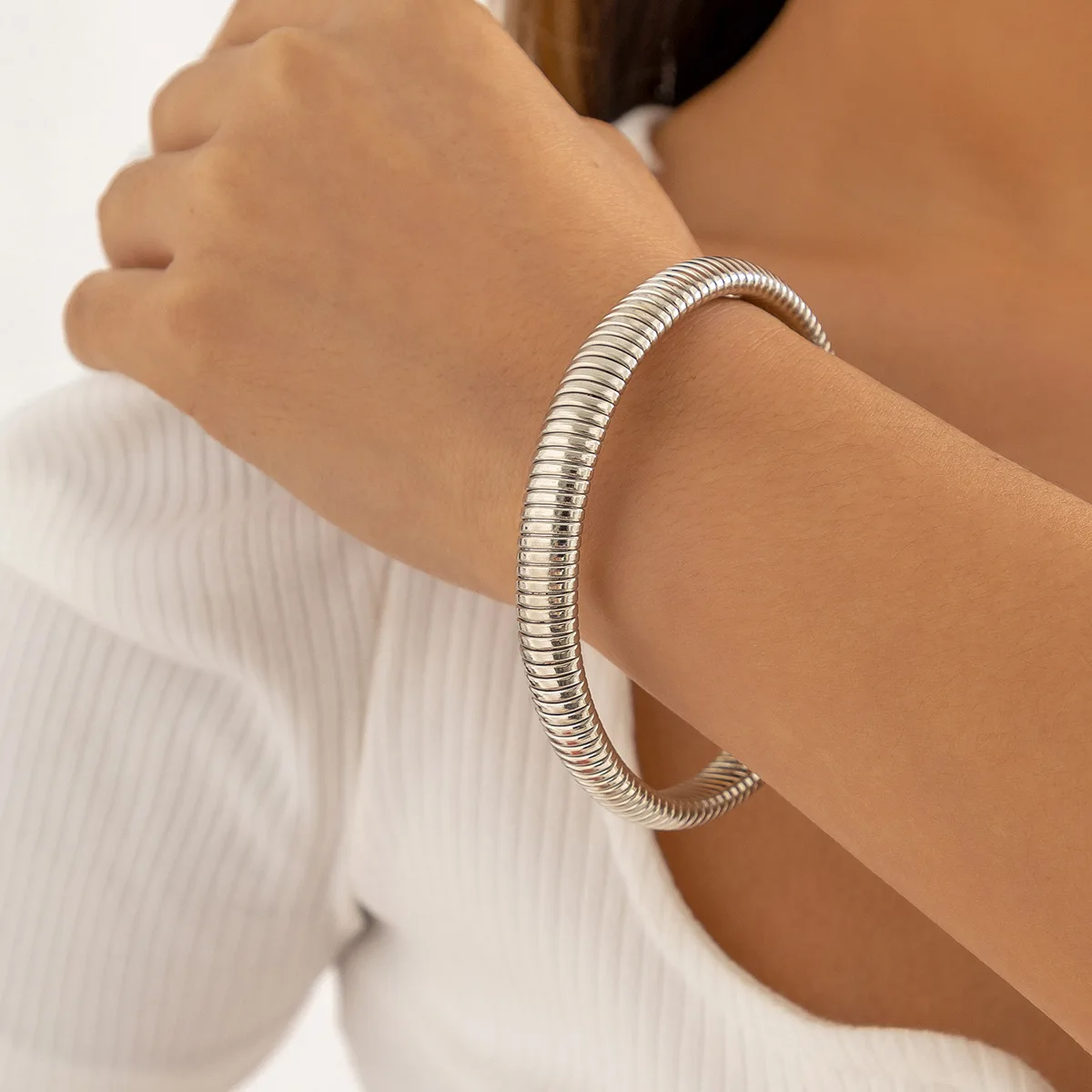 Trendy Gold Plated Mesh Bangle Elastic Band Bracelet Jewelry Stainless Steel Mesh Stretch Bracelets Women Bangle