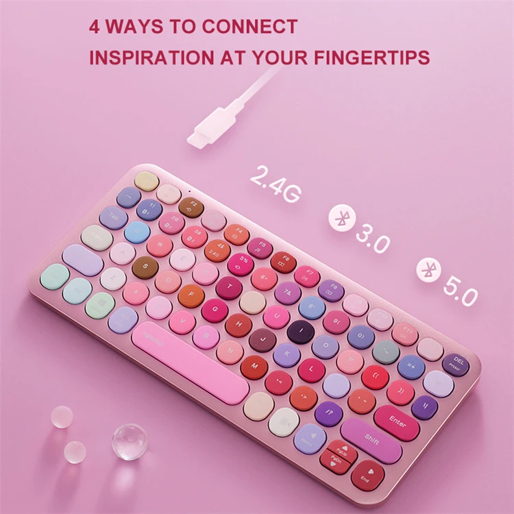 Rapoo Remolen Pre2 Mini 78Keys Round Mini Retro Woman Girl Wireless Bt Cute Colorful Keyboard Mobile Phone