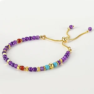 Muxcor Wholesale Factory Beaded Charm Copper Purple Stone Beads Fashion Pull-out Bracelets Vintage Style Classic