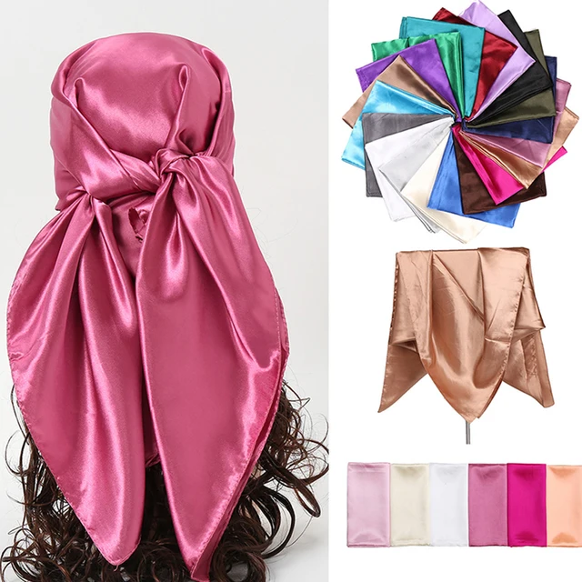 New Satin Women's Solid-color Headscarf  Synthetic Silk Flight Attendant Square Scarf High-end Simple Elegant Bandana Hairband