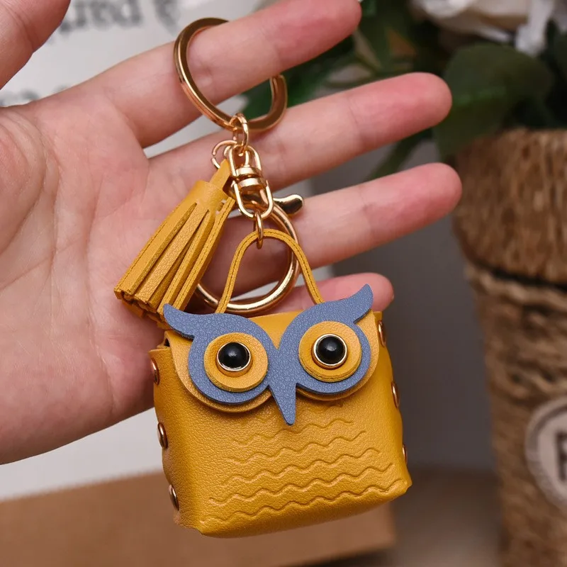 Creative Leather Owl Zero Wallet Keychain Trend Car Bag Couple Keychain Small Pendant Wholesale