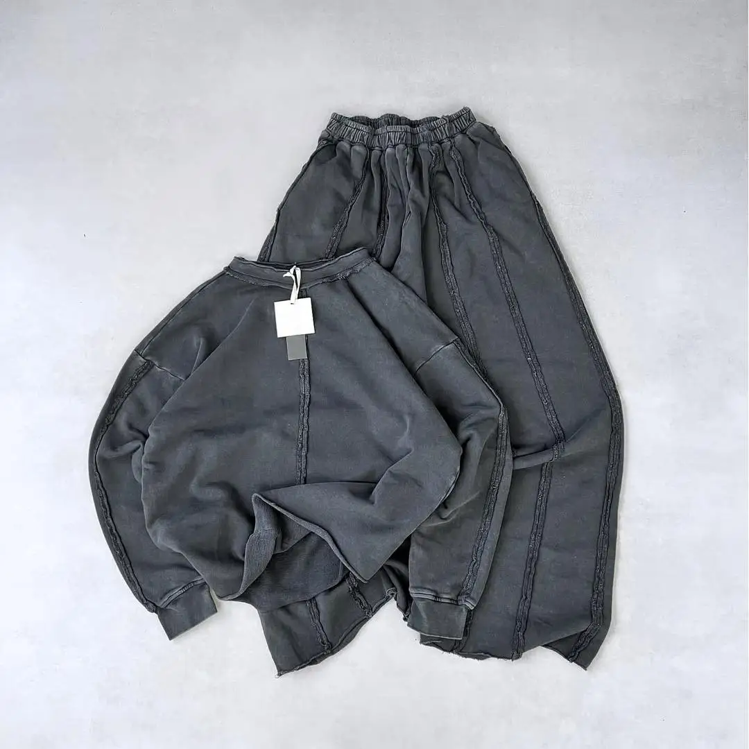 Brugerdefineret casual streetstyle-tracksuit i 100 % bomuld med flat-fell-søm-/patchwork-håndværksdesign samt mulighed for yderligere tilpasninger